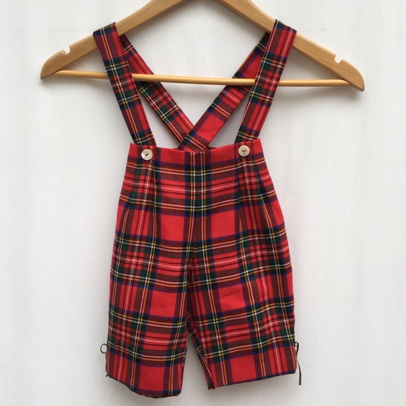M. Ferrari Other - Vintage Christmas Tartan Plaid Suspender Overalls